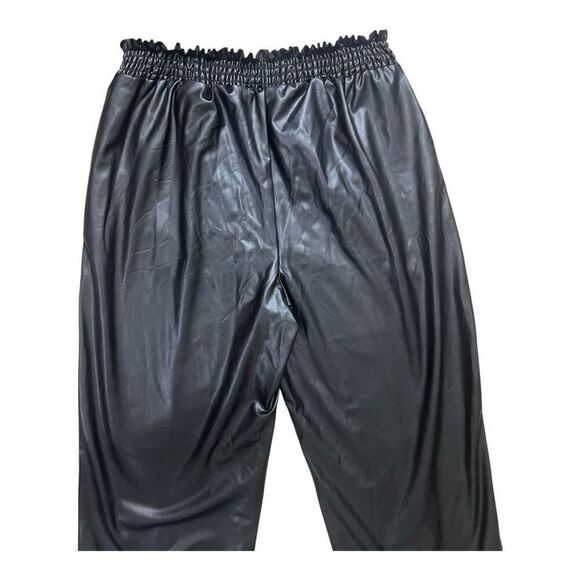 Ellen Tracy Women Black Faux Leather Pants Size M Paper Bag Waist Stretch Pocket - Picture 7 of 12